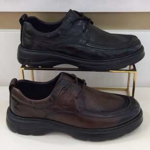 哈森HARSON正品2026新款春秋季平厚底圆头系带休闲男皮鞋MS264037