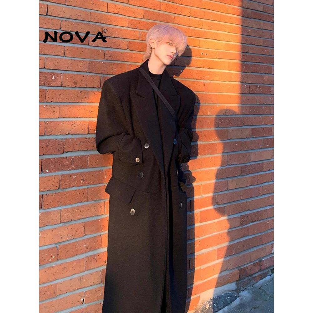 【意大利高端潮牌】西装领毛呢大衣男秋冬痞帅中长款过膝风衣外套