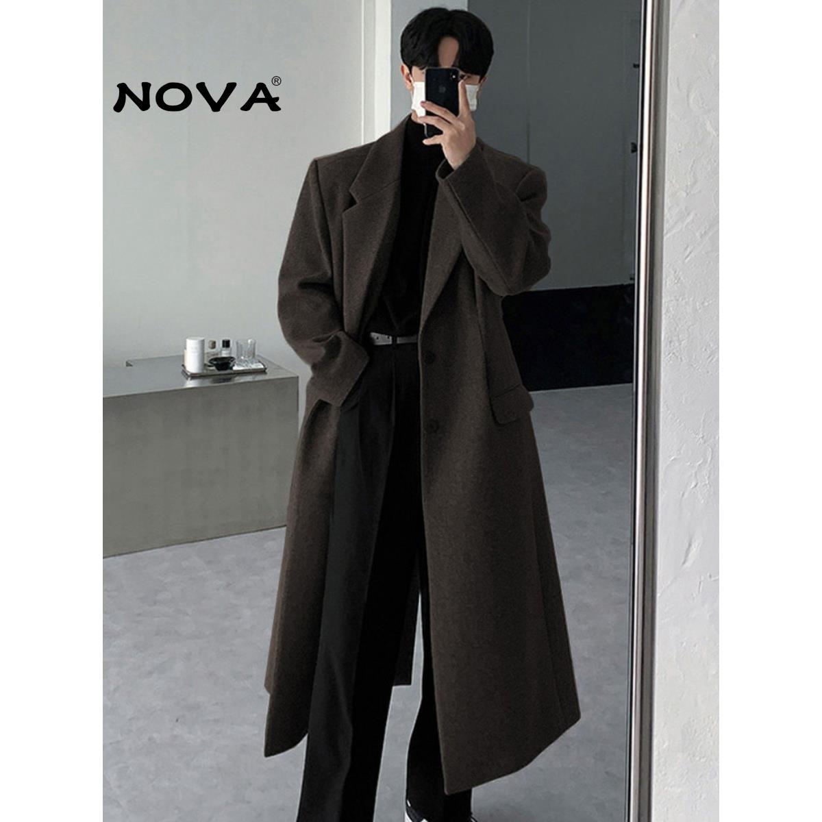 【意大利高端潮牌】冬季羊毛大衣男士过膝中长英伦秋软肩羊毛风衣