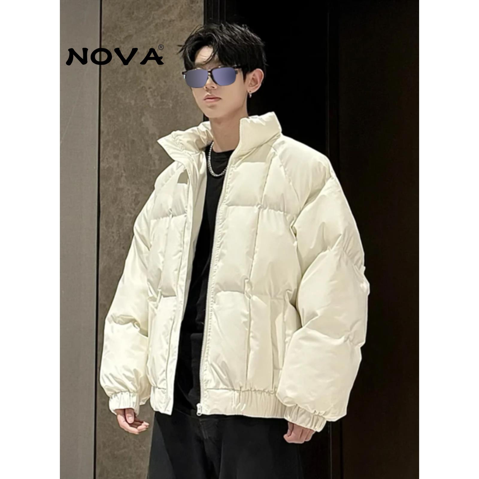 【意大利Nova潮牌】吐司方格PU皮棉服外套男冬季防风保暖羽绒棉袄