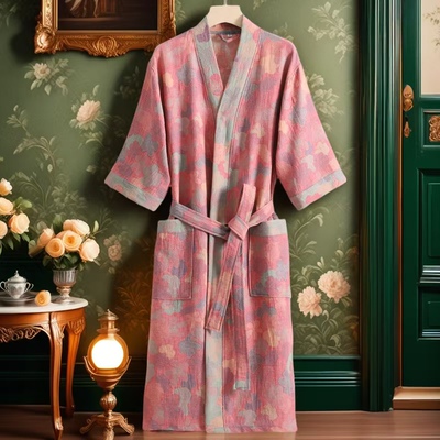 浴袍纯棉双层纱春夏薄款睡袍情侣