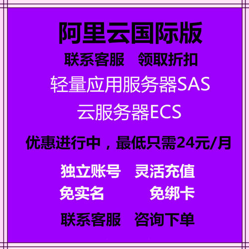 阿里云国际版云服务器轻量云 ECS服务器 充值 免实名 新购 续费