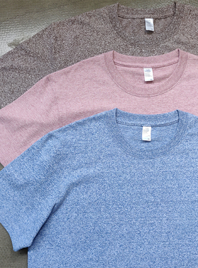 夏季新款胡椒盐重磅圆领短袖t恤日系复古潮流百搭纯色青春男女款