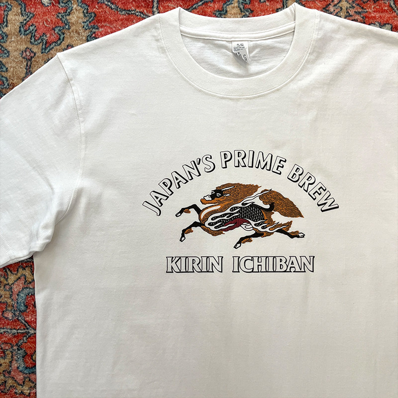 vintage日本麒麟啤酒古着重磅圆领短袖t恤夏季新款男女款上衣