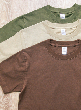 【麻烦士多】250g大地色系 阿美咔叽打底美式重磅纯棉面料短袖T恤