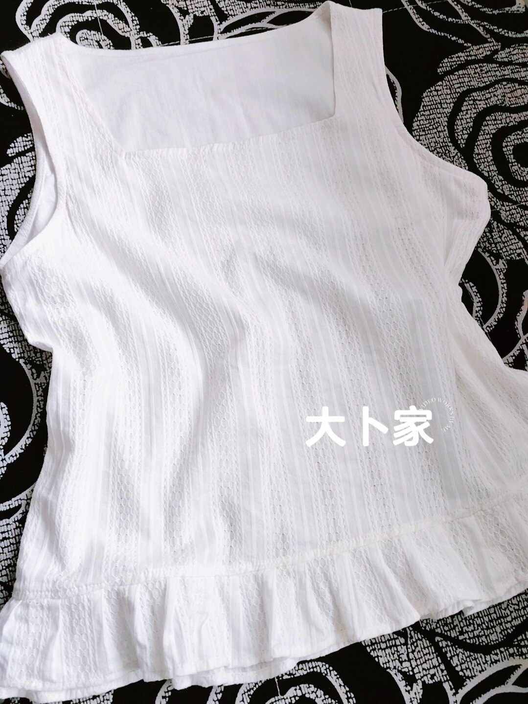 自制森系宽松白色纯棉提花背心女夏薄法式方领荷叶边棉麻无袖上衣