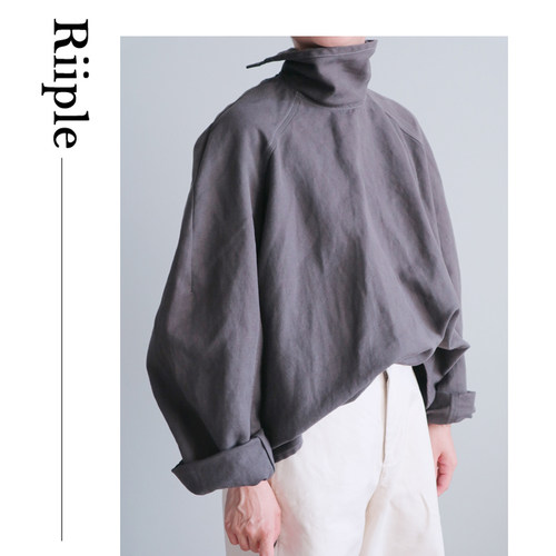 Riiple 秋冬季新款气质长袖翻领廓形厚外套衬衫