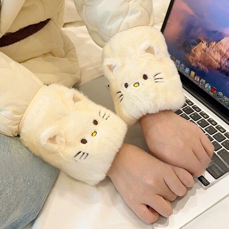 秋冬毛绒猫咪防污保暖袖套女款