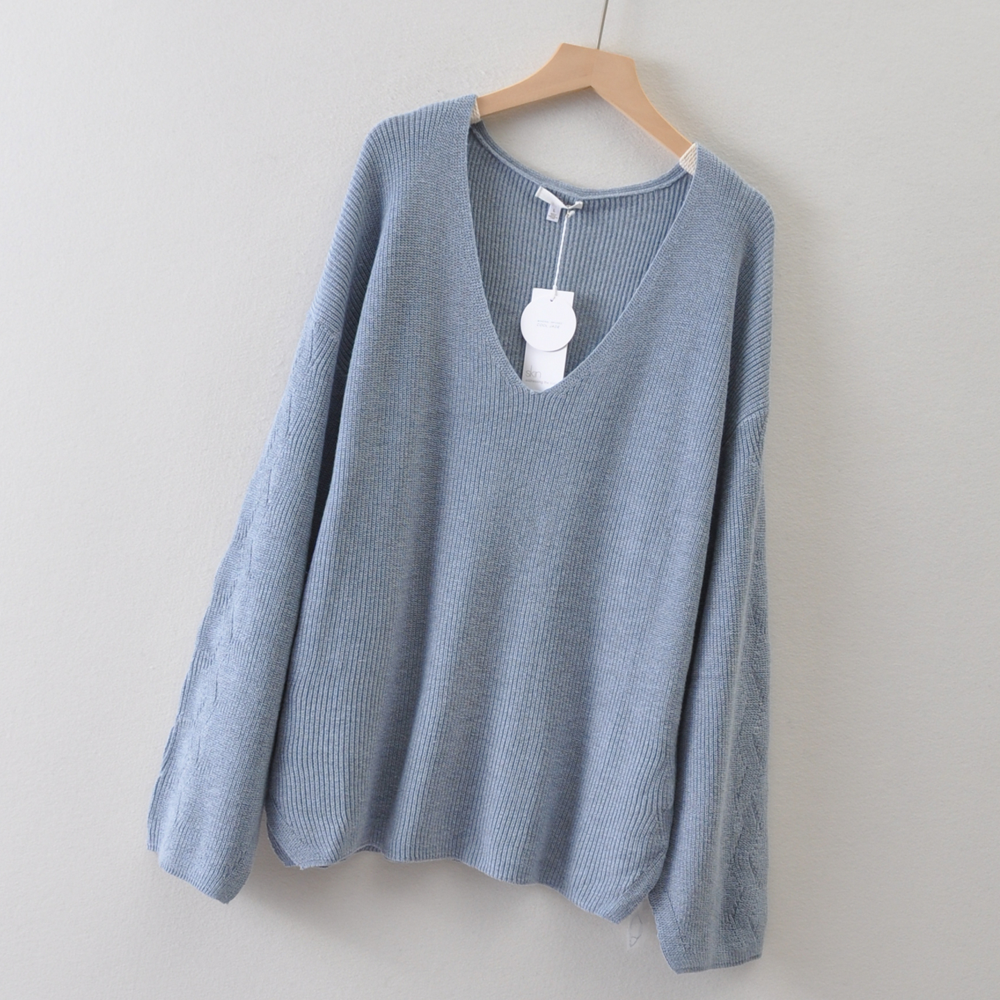 外贸美国单ski*女装~长袖开叉套头毛衣秋冬季 软糯宽松版针织衫