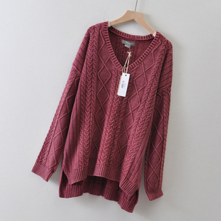 水洗做旧针织衫 麻花全棉套头毛衣秋冬季 女装 外贸法国单Natura