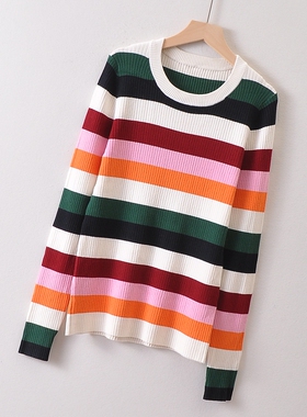 外贸高duan德系E.breu*er元~条纹针织衫女装 人造棉舒适毛衣春秋