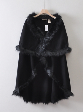 130美刀外贸米国单Sof* su*gs小奢女装~羊毛气质毛边斗篷毛衣外套