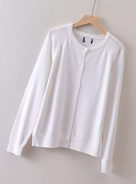 外贸LANDS**D美国单春季女装圆领针织开衫 长袖简约60棉毛衣外搭