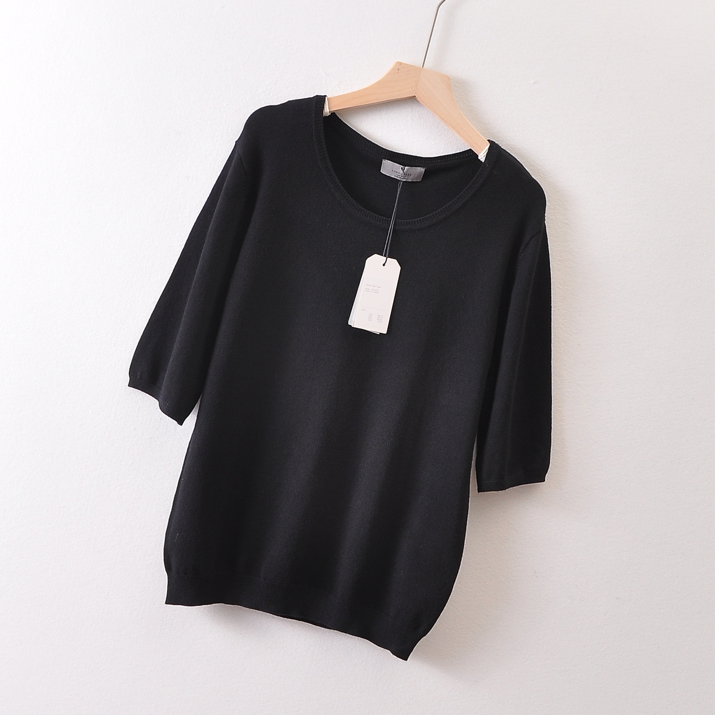 外贸丹麦LUND*RD莼元~圆领五分袖针织衫女装 简约休闲薄款上衣夏