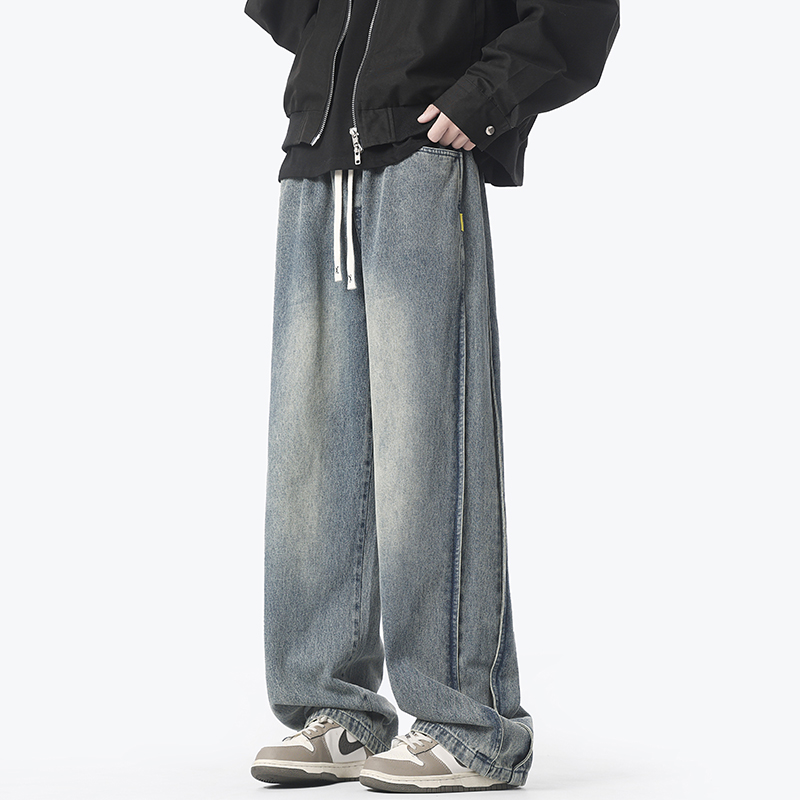 SIXPEOPLE2026年冬季新品牛仔裤加绒加厚宽松阔腿裤美式高街长裤