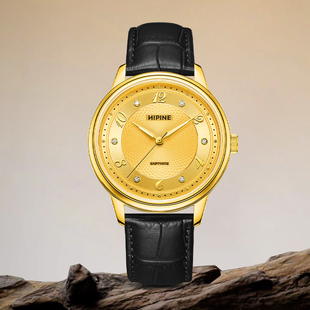 HIPINE 西普尼金表轻奢999足金夜光石英表商务男表金表男生日礼物