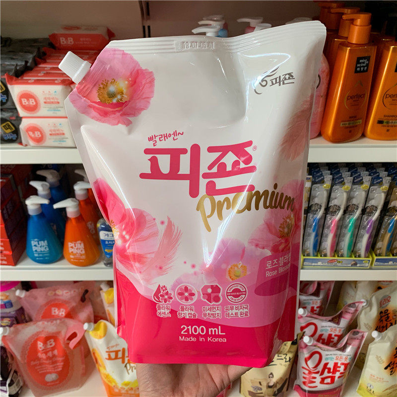 韩国进口碧珍柔顺剂2100ml玫瑰香粉袋 防静电留香