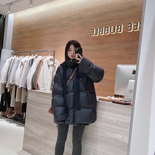 之月2025冬季可拆卸针织帽中长款黑色羽绒服女加厚保暖龟背外套