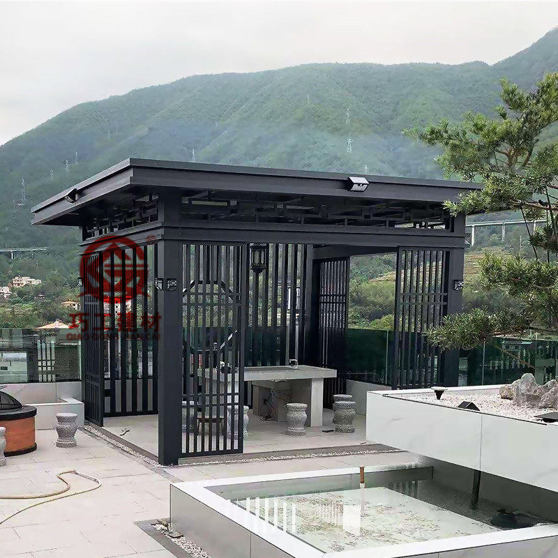 长沙新中式凉亭庭院铝合金休闲亭户外民宿防腐木屋小别墅花园设计