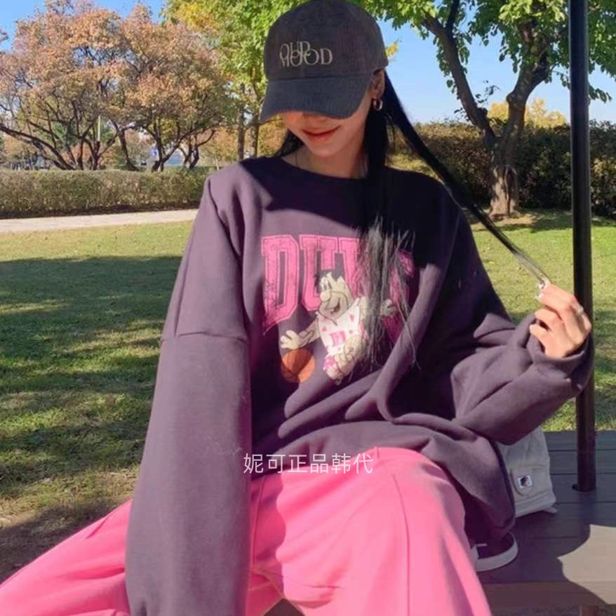妮可家包邮韩国东大门正品代购秋冬新款休闲卡通印花加绒宽松卫衣