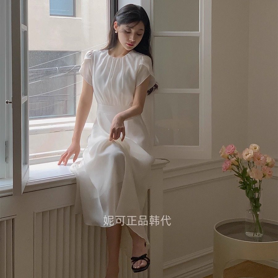 妮可家包邮韩国东大门正品代购夏季新款轻盈气质花苞袖绑带连衣裙