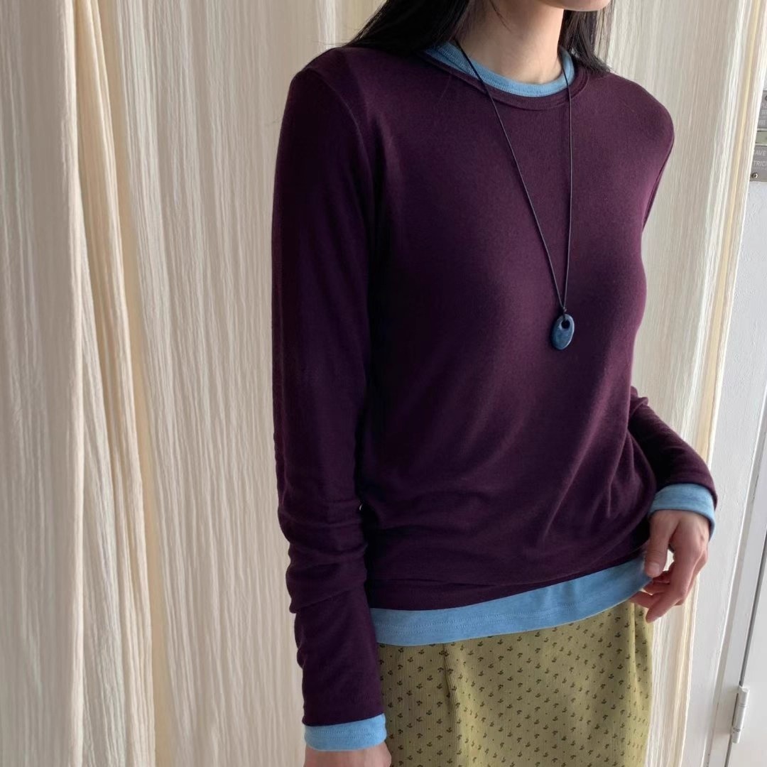 妮可家包邮韩国东大门正品代购秋冬新款纯色百搭天丝羊毛打底衫