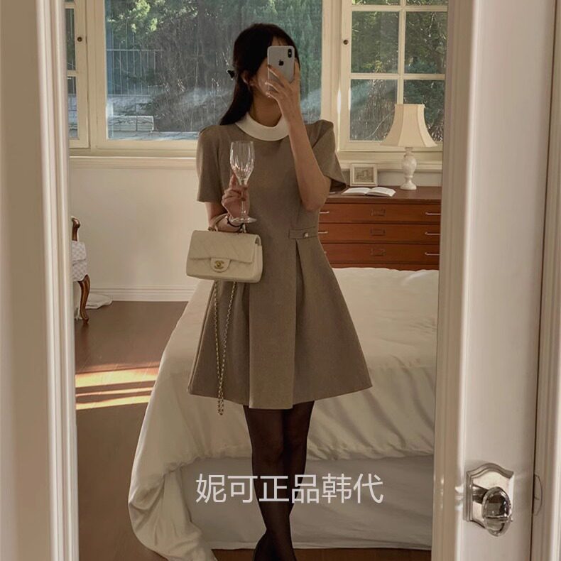 妮可家包邮韩国东大门代购秋冬新款气质小香风收腰小立领连衣裙