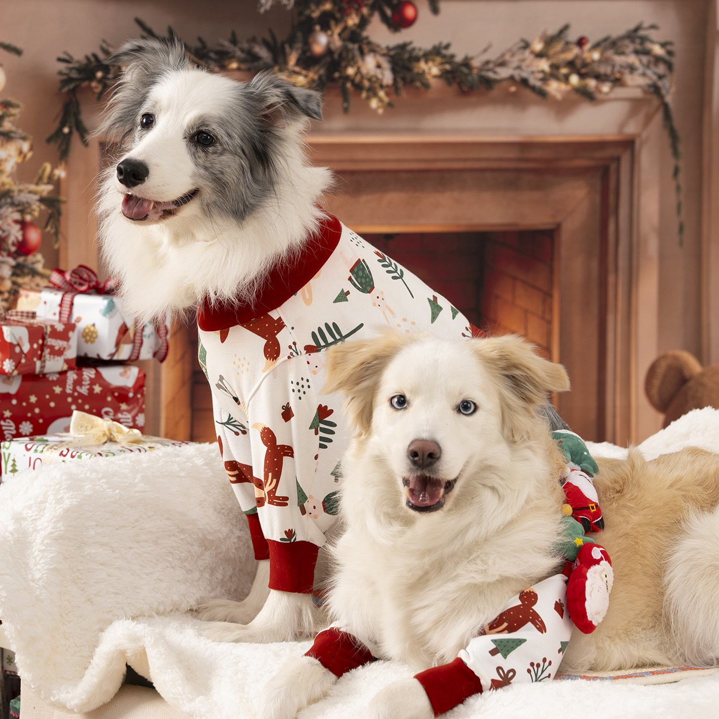 升级款中大型犬圣诞节日护肘服秋冬护肘衣宠物纯棉衣服金毛新年红