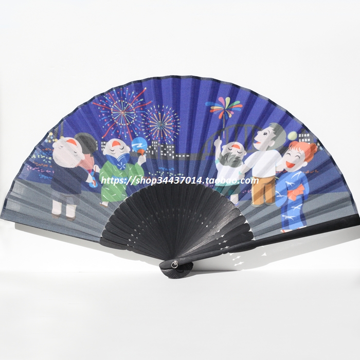 焰火夏夜布艺折扇竹子扇折扇