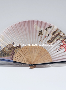 龟鹤延年 中国风仙鹤海浪折扇 烫金工艺 宫廷折扇 送老人礼物
