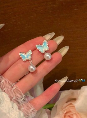 珍珠耳环女蝴蝶结吊坠耳钉2026新款爆款高级感轻奢小众设计耳饰