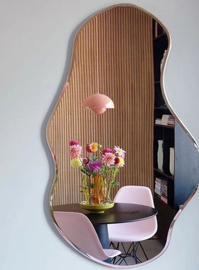 湖泊穿衣镜ins异形家用全身壁挂无边框玄关装饰镜不规则贴墙镜