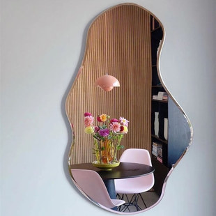 湖泊穿衣镜ins异形家用全身壁挂无边框玄关装饰镜不规则贴墙镜