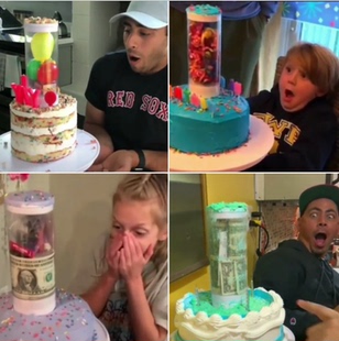 惊喜生日蛋糕架喷喷台网红创意礼物神器弹射蛋糕台父亲节抽钱机关