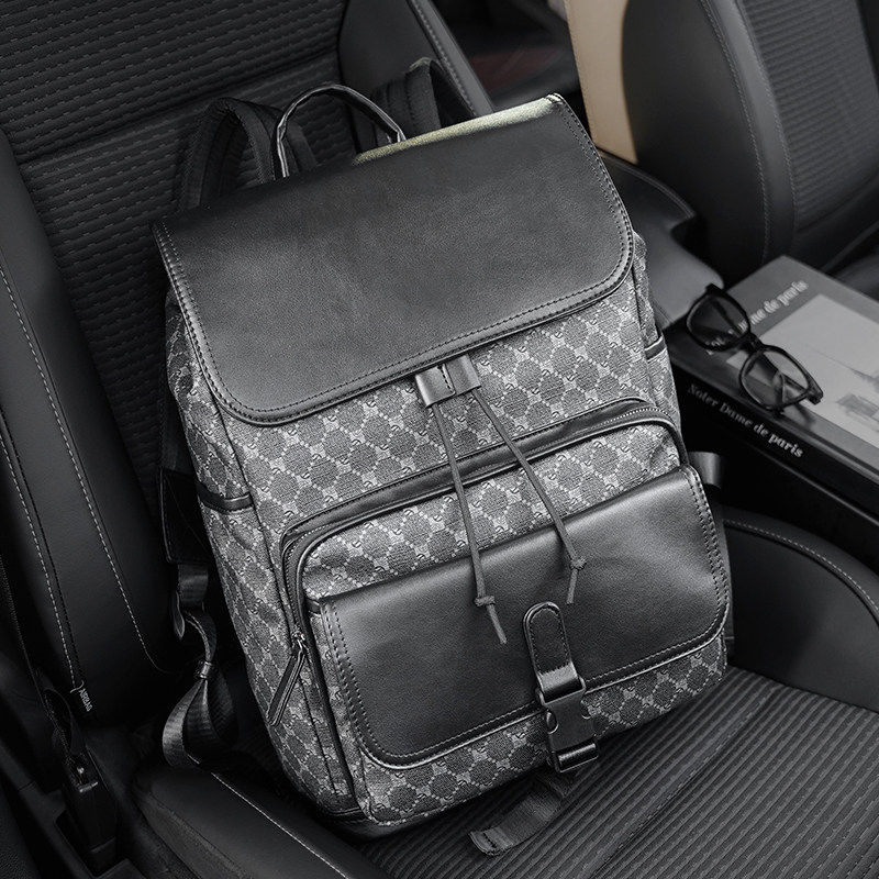 2026新款花纹商务双肩包 大容量旅行背包学生书包抽绳双肩背包潮