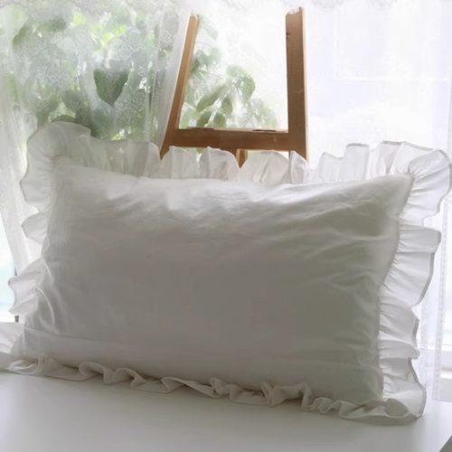 枕套蜗牛塔白色荷叶边贡缎法式