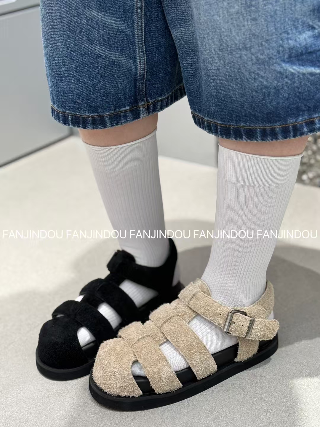 金豆欧货女单鞋2025夏季新款真皮平底罗马凉鞋厚底猪笼鞋帅休闲鞋