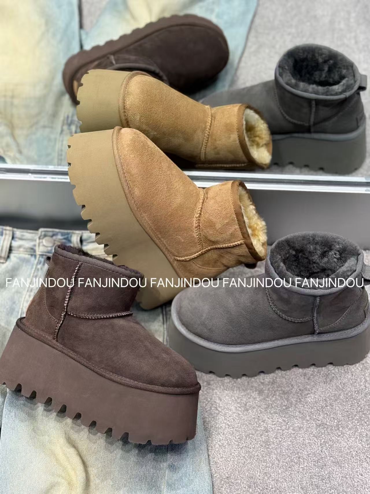 范金豆25冬新款真皮羊毛厚底增高雪地靴女皮毛一体短靴保暖面包鞋