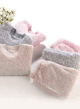 拉比童装秋冬季婴幼儿暖绒保暖内衣儿童家居服法莱绒套装睡衣长裤