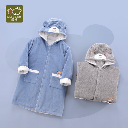 拉比2025秋冬婴儿连帽睡袍加厚