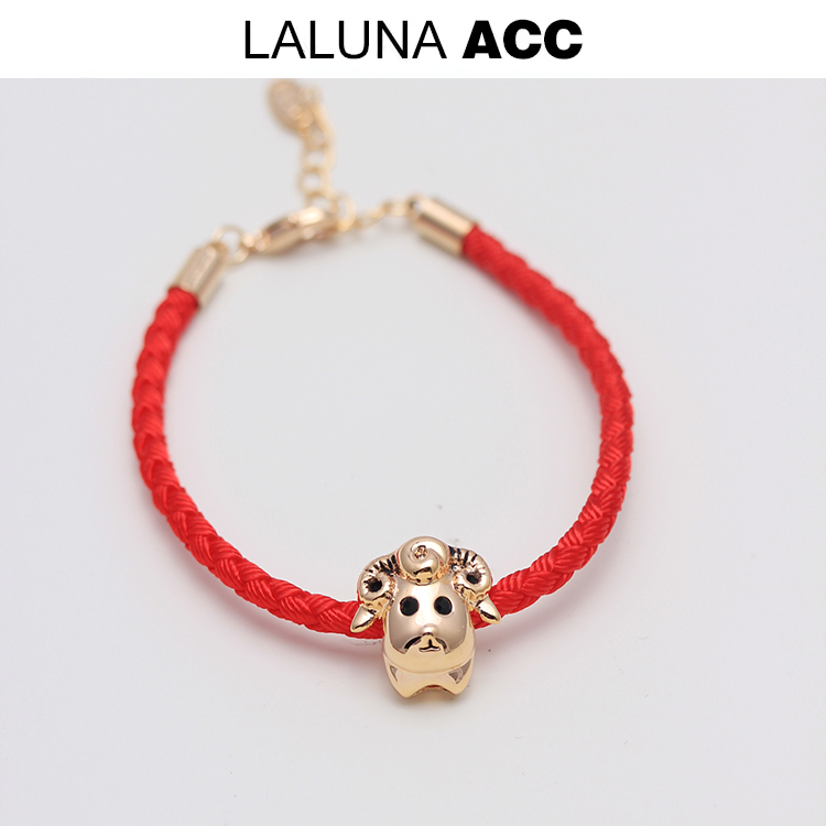 羊眉吐气好运运转运手镯时尚简约独特红绳吊坠手链百搭通勤手饰