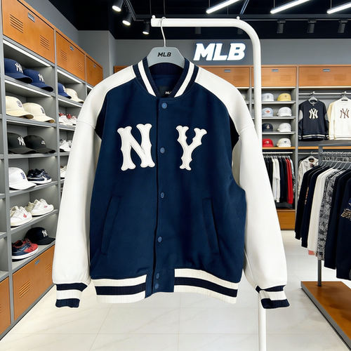 MLB正品复古毛呢拼接棒球服