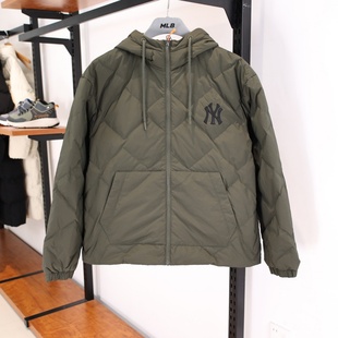 MLB正品 刺绣菱格保暖外套3ADJB2756 连帽菱格绗线羽绒服男女情侣款