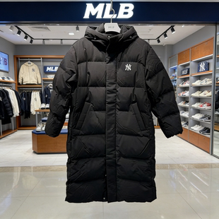 MLB男女长款 3ADJB2356 黑色羽绒服连帽保暖宽松外套中性风25冬新品