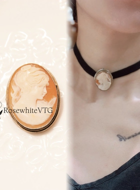 中古不退换｜800银标贝雕卡梅奥cameo人像胸针