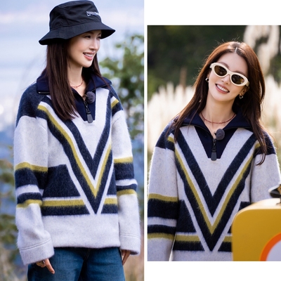 金晨同款拉链翻领针织卫衣