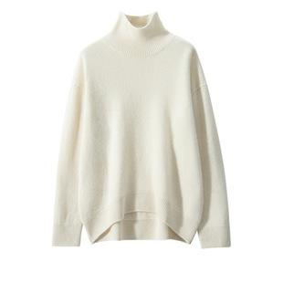 王菲同款毛衣女秋冬加厚高领前短后长羊绒针织软糯宽松慵懒打底衫