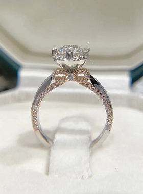 纯银丝带蝴蝶结手捧花莫桑石钻戒戒指1克拉女结婚钻石求婚表白