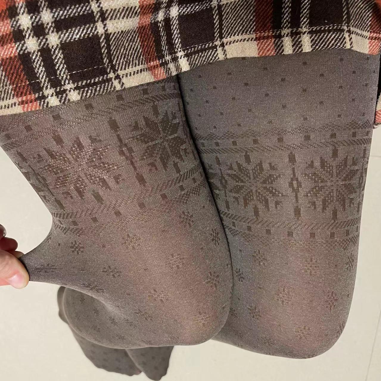 春秋提花打底裤袜女针织秋冬薄款带雪花图点点花纹图案厚连裤袜子