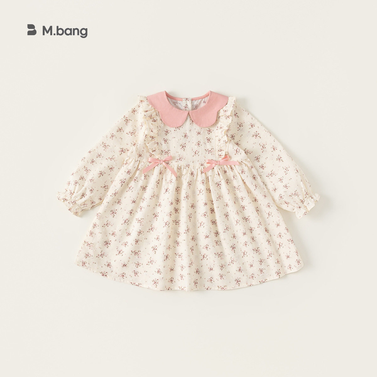 喵小姐邦选童装女童连衣裙春季新品撞色领碎花小童长袖裙子森系